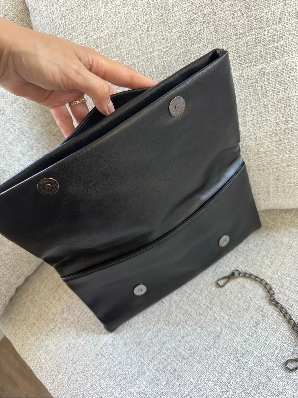 Elegant Black Foldover Chain-Strap Clutch